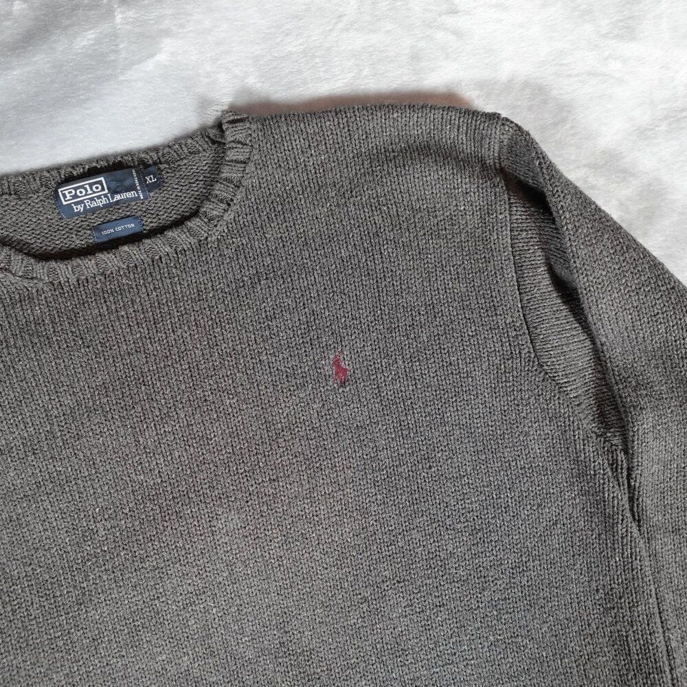 Vintage Polo Ralph Lauren Cotton Knit Sweater Mens XL Heavyweight Gray - Picture 2 of 8
